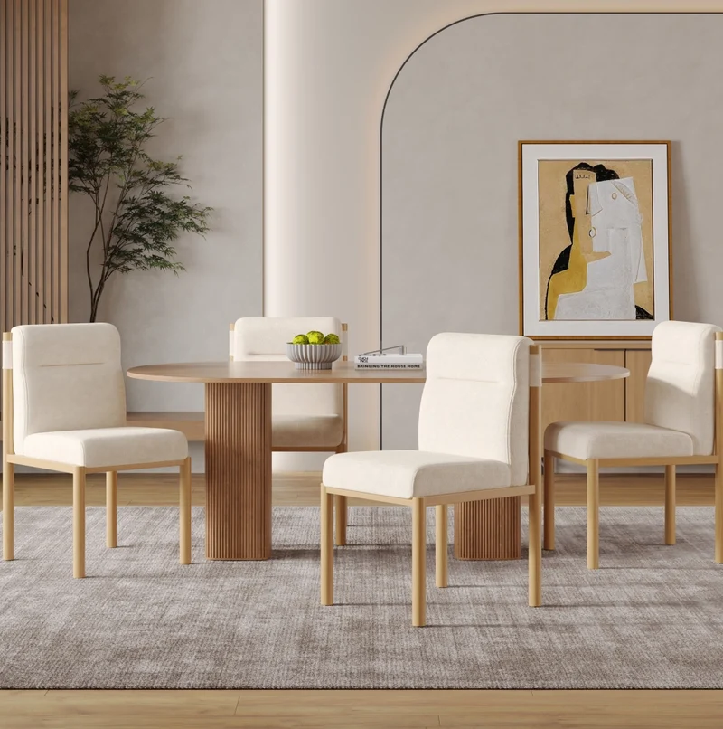 Set di 6 sedie da pranzo imbottite in tessuto Sherpa beige