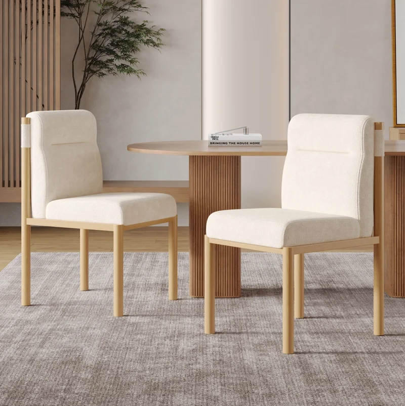 Set di 4 sedie da pranzo in tessuto Sherpa beige con struttura in metallo