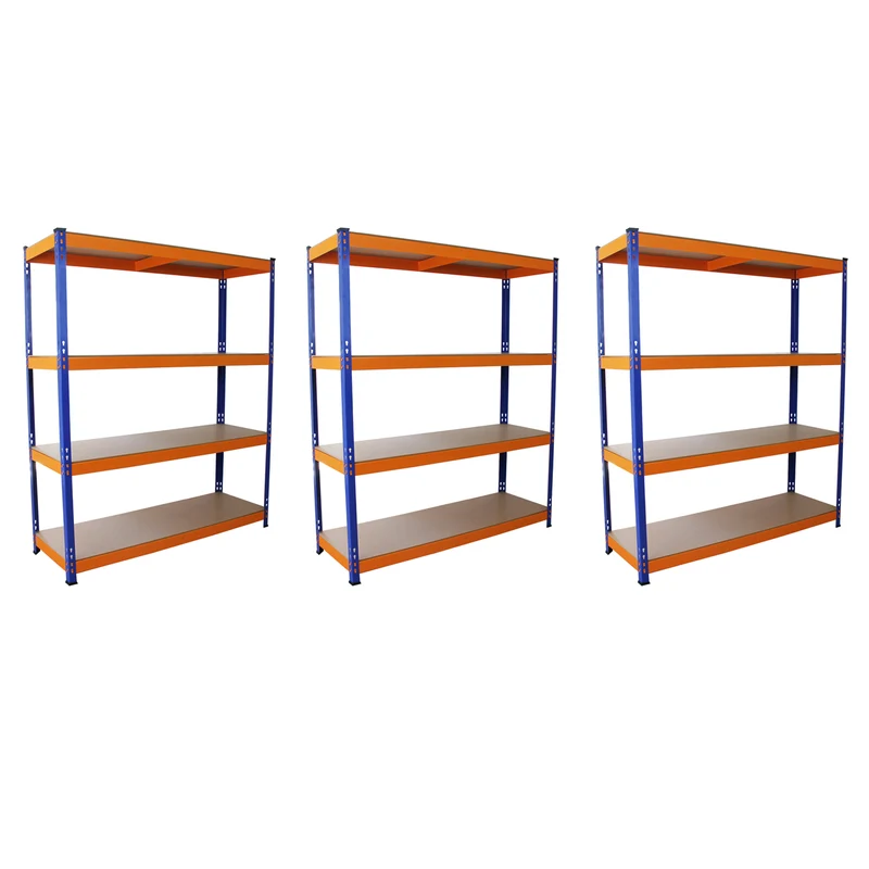 3 Scaffali S-Rax in Acciaio Senza Bulloni Blu e Arancione 150cm