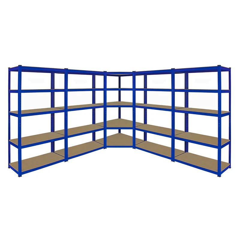 1 Scaffale Ad Angolo & 4 Scaffali T-Rax In Acciaio Senza Bulloni Blu 90cm