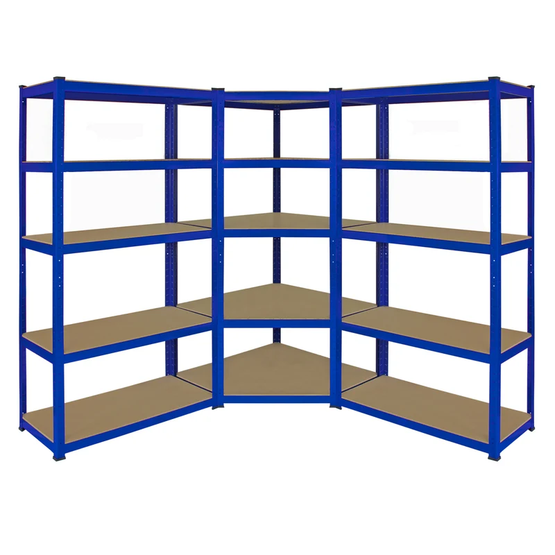 1 Scaffale Ad Angolo & 2 Scaffali T-Rax In Acciaio Senza Bulloni Blu 90cm