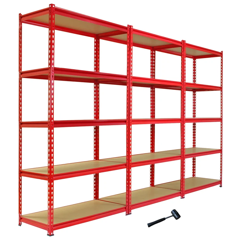 3 Scaffali Z-Rax In Acciaio Senza Bulloni Rossi 90cm