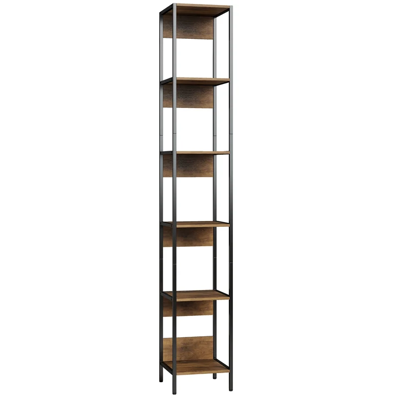 Libreria 29,5x30x185 cm Scaffale a 6 Ripiani Finitura in Legno e Acciaio Marrone