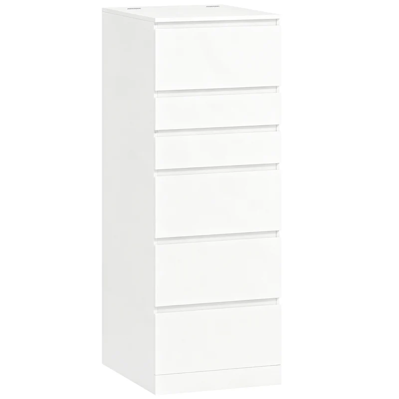 Cassettiera 40x48x110 cm 6 Casetti con Specchio Ribaltabile in MDF Bianco