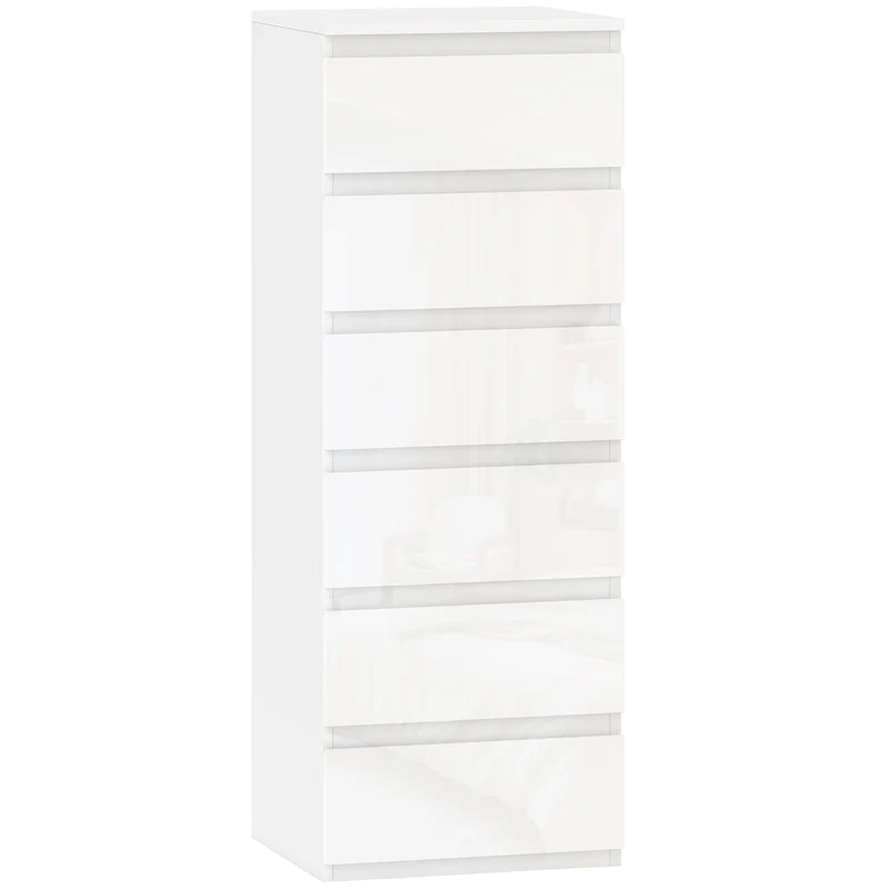 Comò Slim 40x35x109 cm 6 Cassetti Finitura Lucida in MDF Bianco