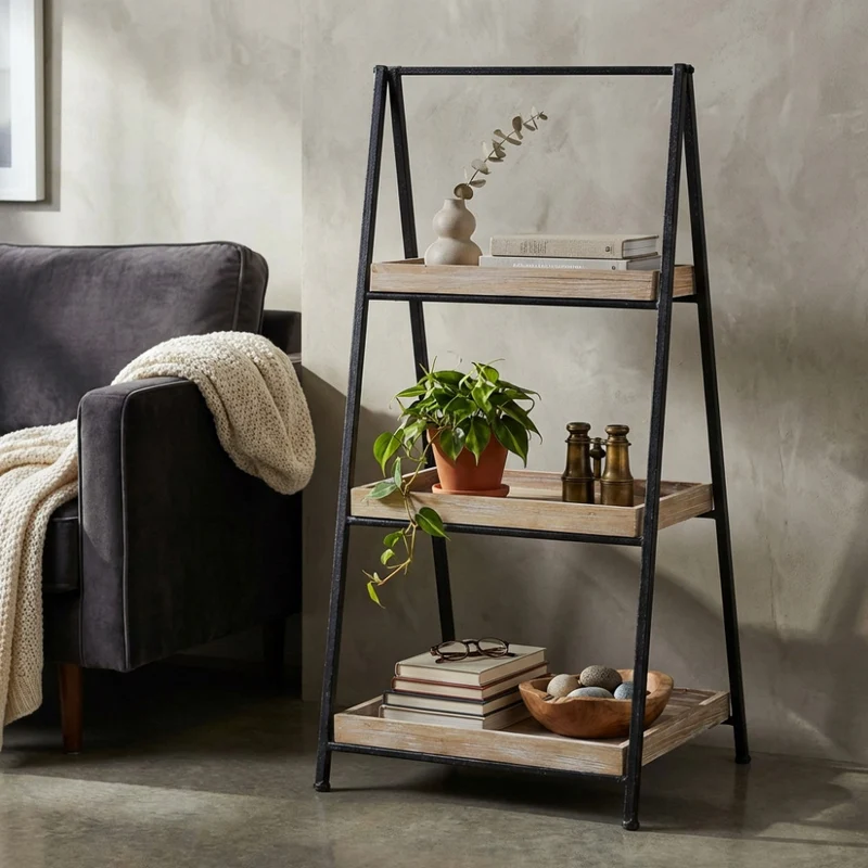 Libreria Braiden con Struttura in Metallo Industriale e Ripiani in Legno