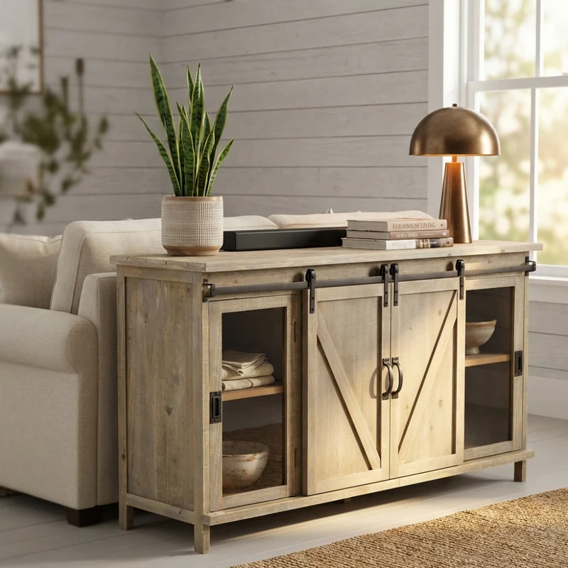 Credenza Mobile Ethan in Legno e Acciaio Nero