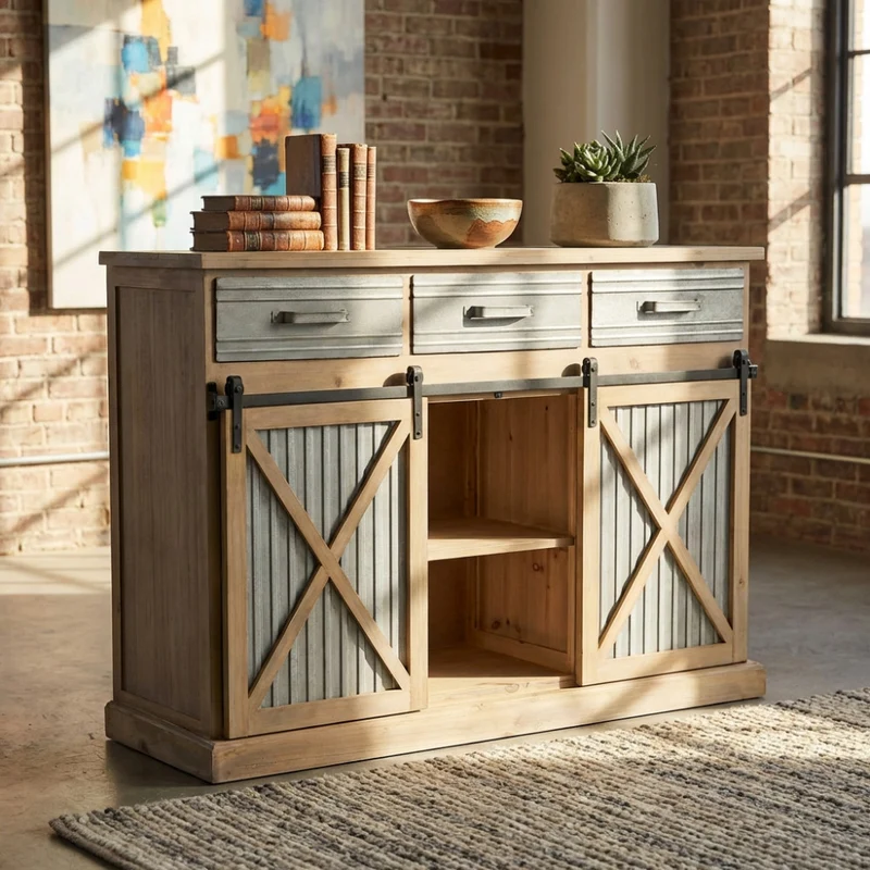 Credenza Dolph in Legno e Metallo con Ante Scorrevoli