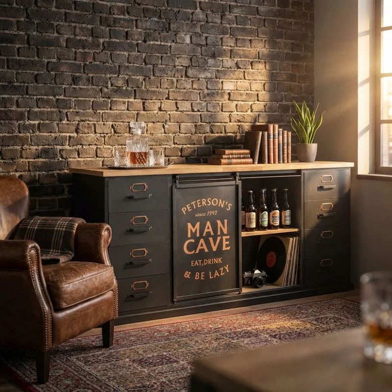 Credenza Mobile Daley in Acciaio e Legno Stile Industriale