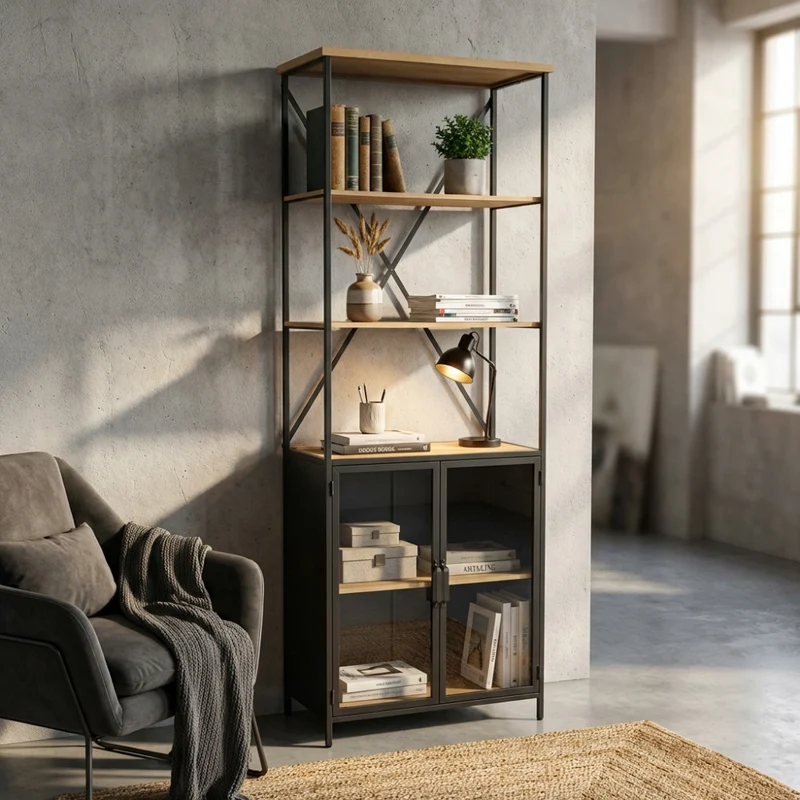 Libreria BROCK in Acciaio e Legno