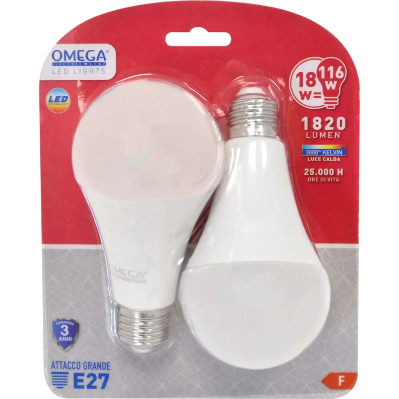 Set 2 pezzi goccia led a80 18w 1820LM 3000K E27 F