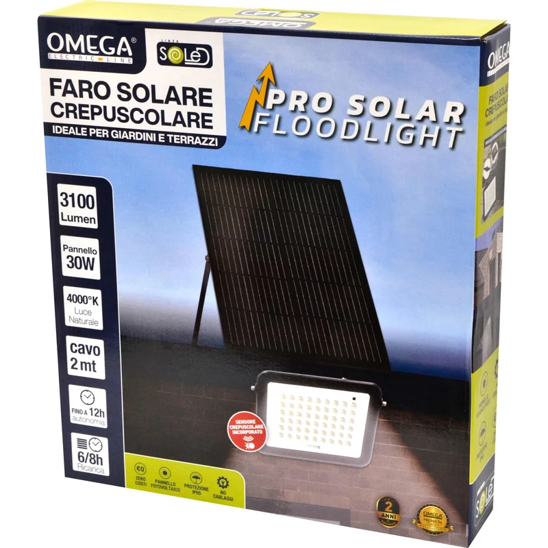 Faretto LED Solare Floodlight PRO 3100 Lumen – IP65, 4000K – ENERGIA