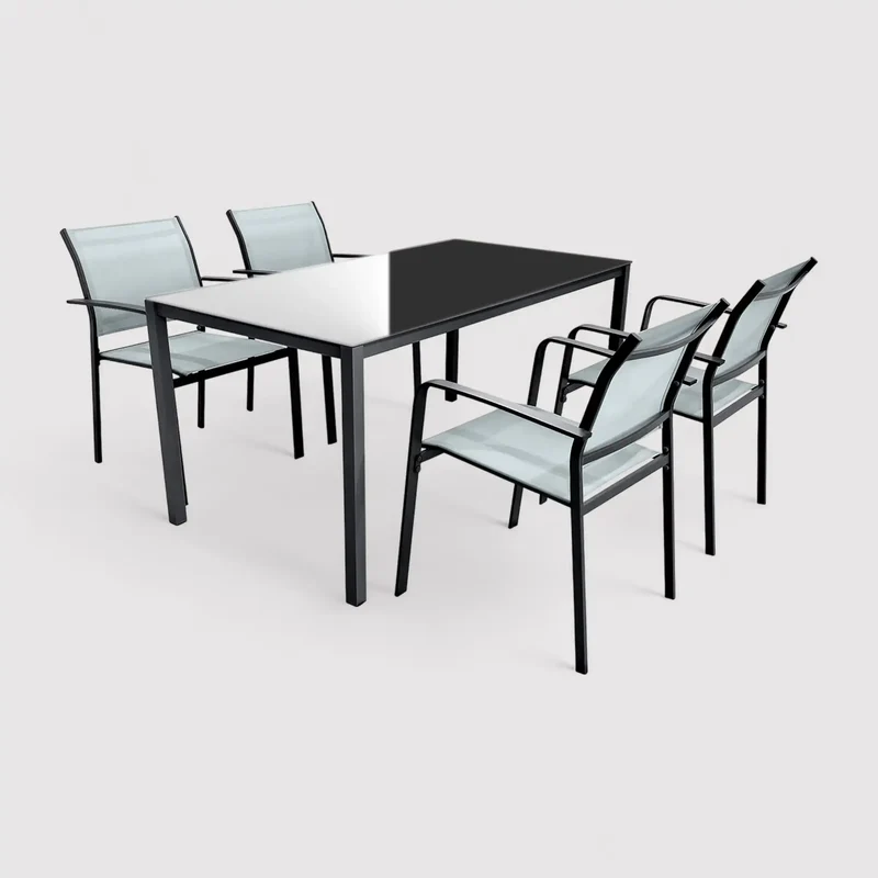 Akpala - Set da giardino con tavolo e 4 sedie grigio chiaro