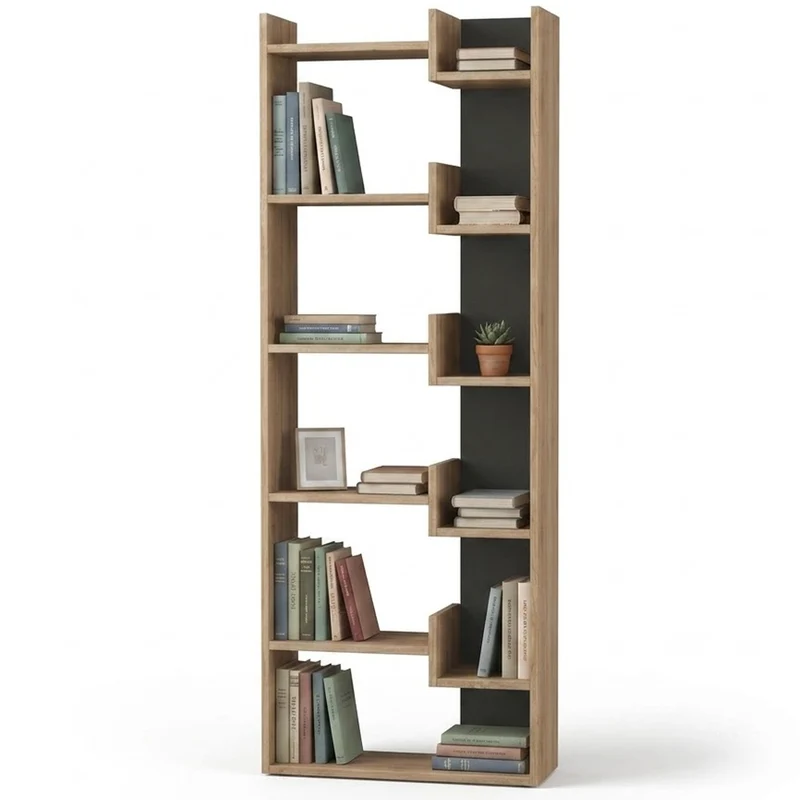 Libreria a 6 Ripiani 60,5x22x162,5 cm Scaffalatura Verticale Moderna Quercia e Antracite