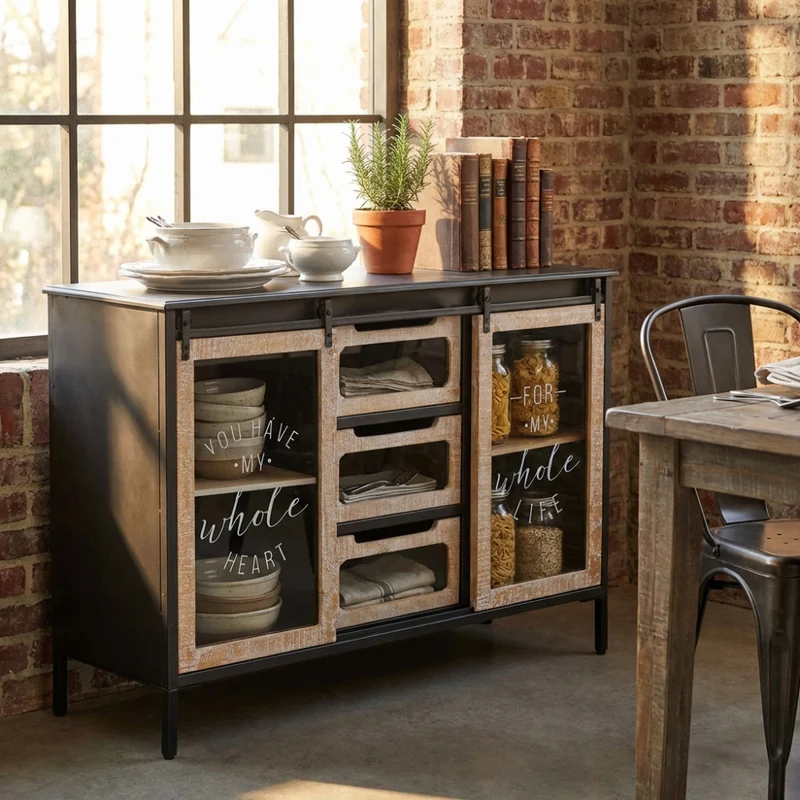 Credenza Florent in Acciaio e Legno Stile Industriale