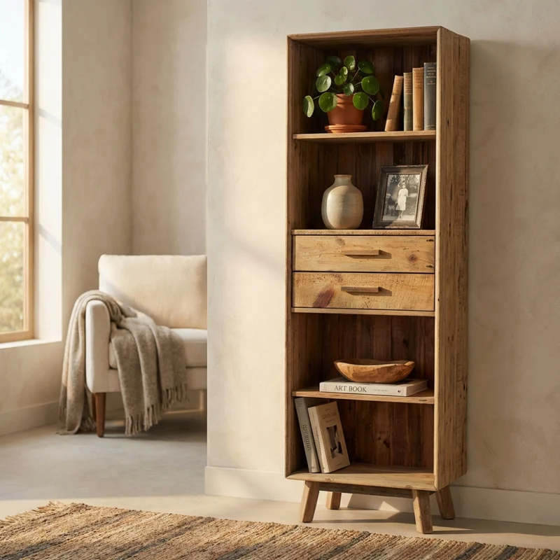 Libreria Collin in Pino Riciclato Vintage
