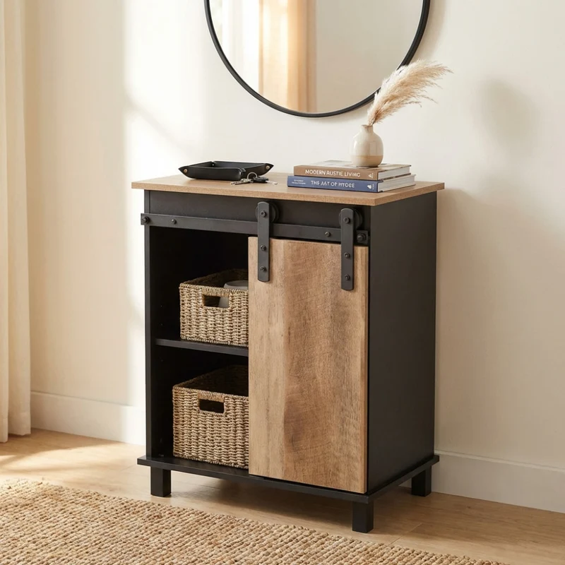 Credenza Xavier in Legno e Acciaio con Anta Scorrevole