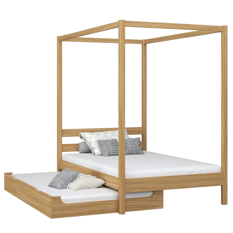 Letto singolo a baldacchino in rovere con cassetto per materasso aggiuntivo N01 rovere naturale