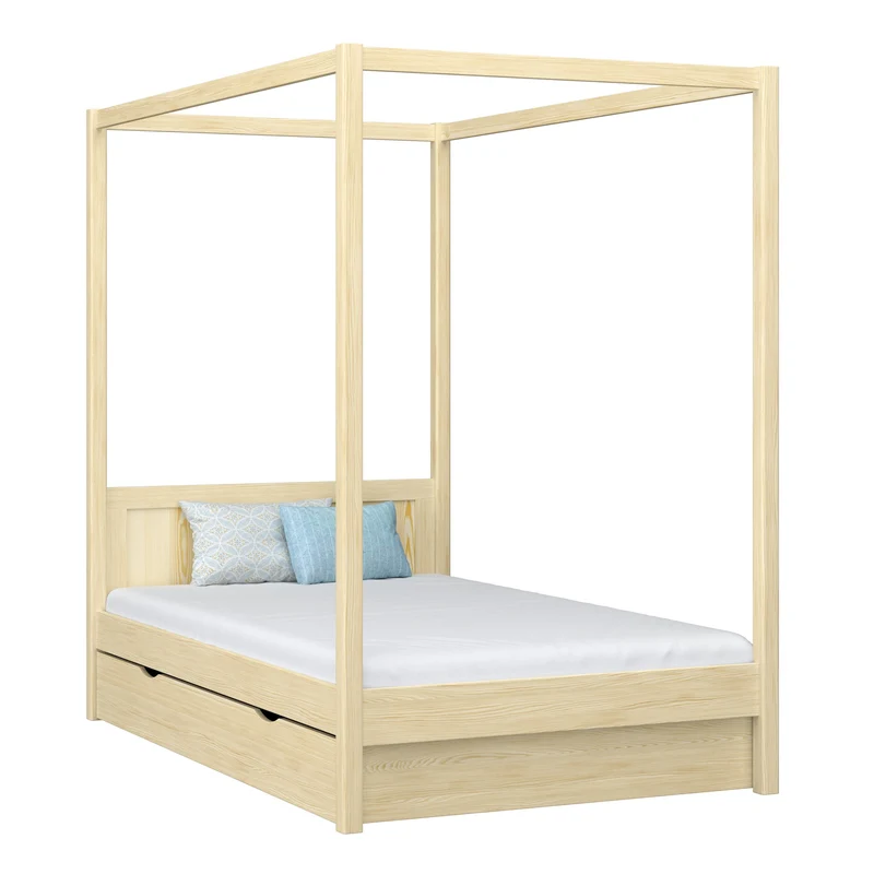 Letto singolo a baldacchino in legno con cassetto N02 pino trasparente