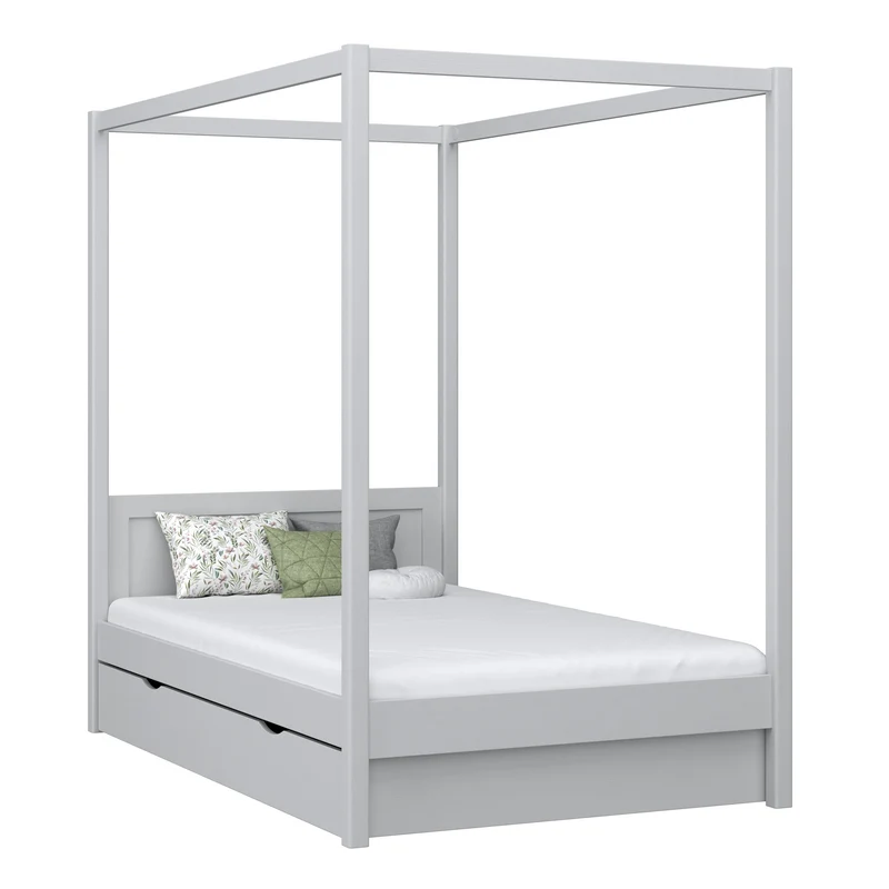 Letto singolo a baldacchino in legno con cassetto N02 grigio cenere