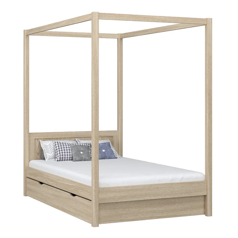 Letto singolo a baldacchino in rovere con cassetto N02 rovere sbiancato
