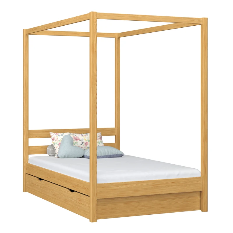 Letto singolo a baldacchino in legno con cassetto N01 pino naturale