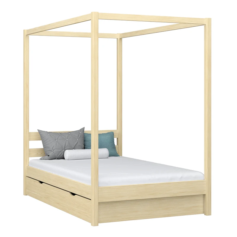 Letto singolo a baldacchino in legno con cassetto N01 pino trasparente