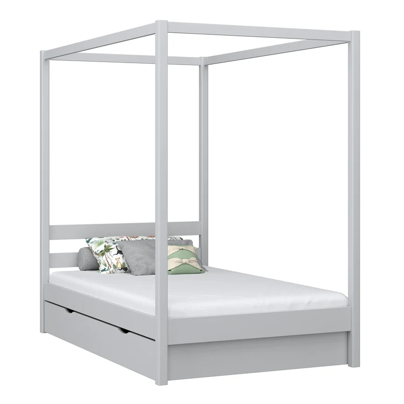 Letto singolo a baldacchino in legno con cassetto N01 grigio cenere