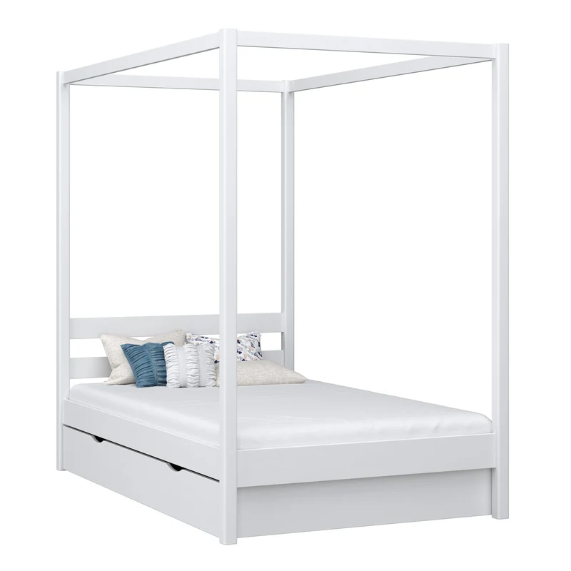 Letto singolo a baldacchino in legno con cassetto N01 bianco