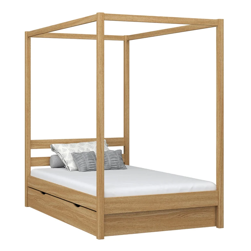 Letto singolo a baldacchino in rovere con cassetto N01 rovere naturale