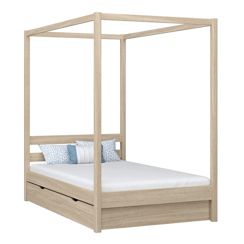 Letto singolo a baldacchino in rovere con cassetto N01 rovere sbiancato