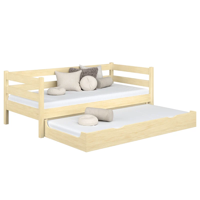 Letto divano in legno con cassetto per materasso N01 pino trasparente