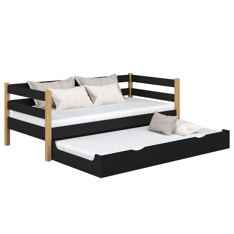Letto divano in legno con cassetto per materasso N01 nero / rovere