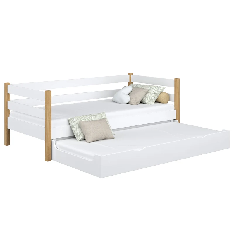 Letto divano in legno con cassetto per materasso N01 bianco / rovere