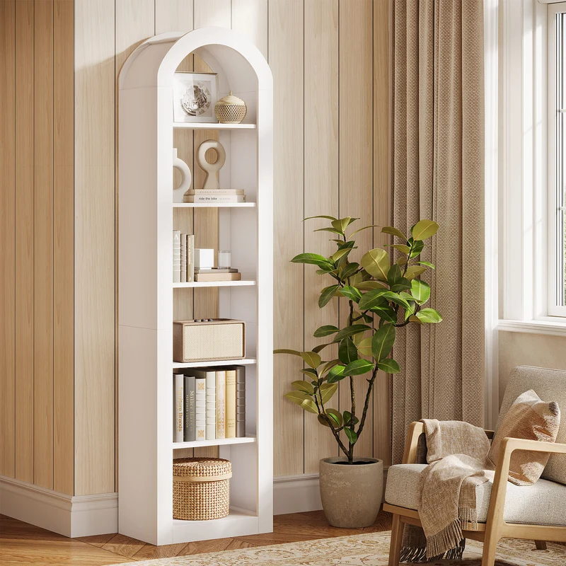 Tribesigns Libreria ad arco alta 190 cm, espositore autoportante con ripiano stretto a 6 livelli