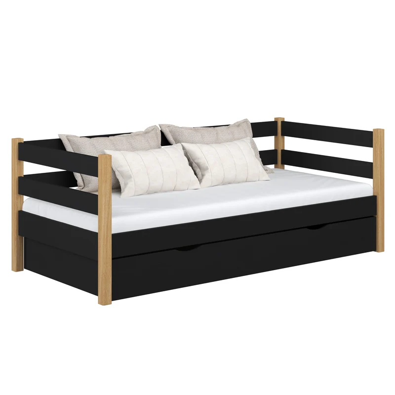 Letto divano in legno con cassetto N01 nero / rovere