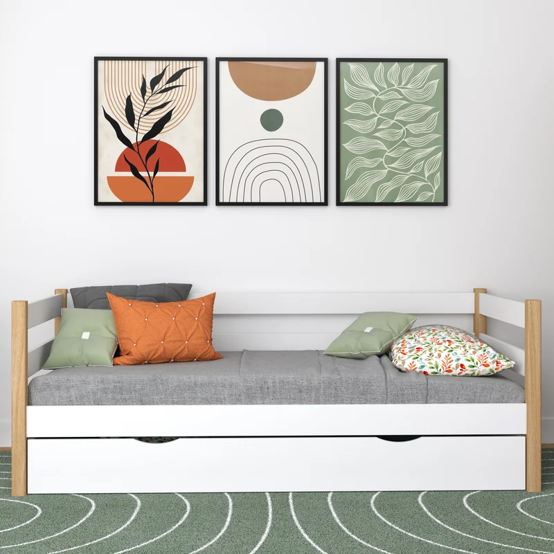 Letto divano in legno con cassetto N01 bianco / rovere