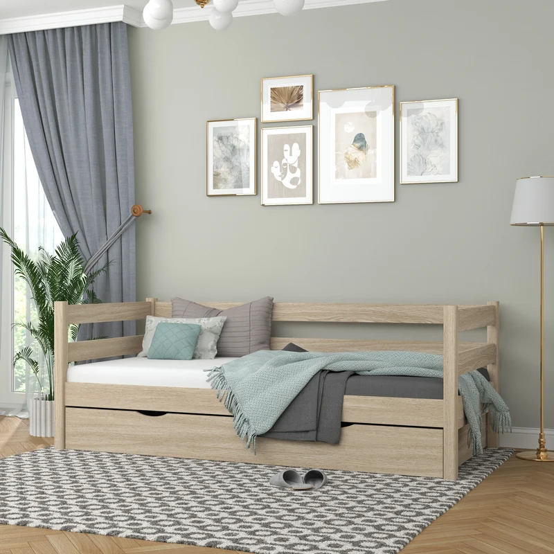 Letto divano in rovere con cassetto N01 rovere sbiancato