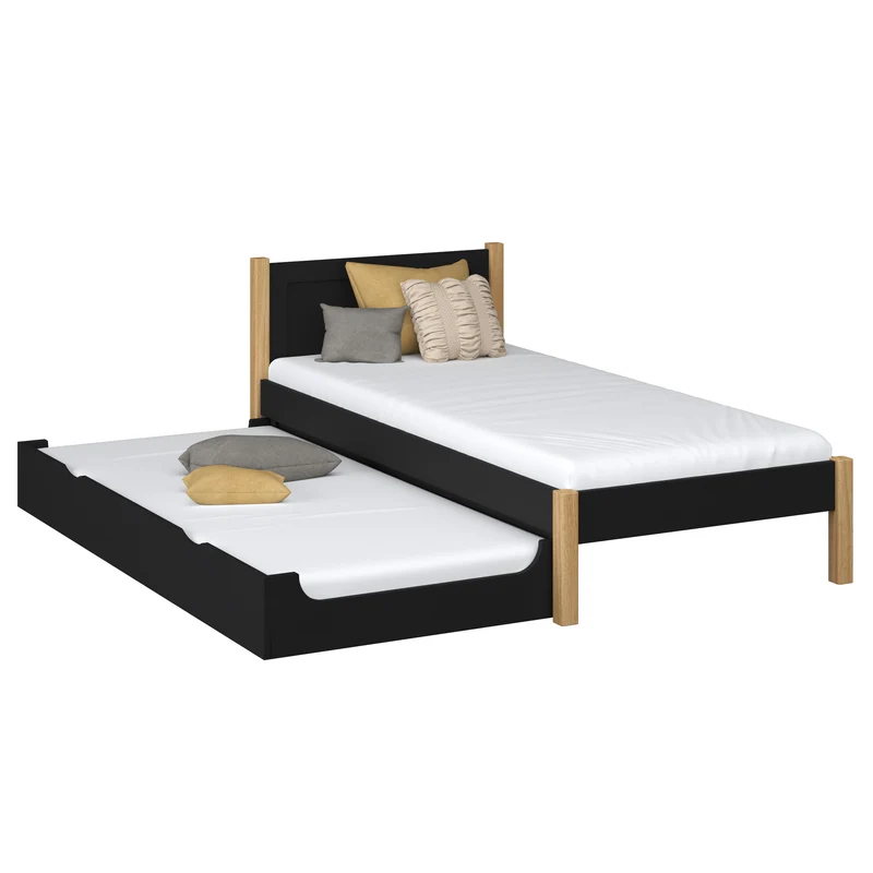 Letto singolo con cassetto per materasso N02 nero-quercia