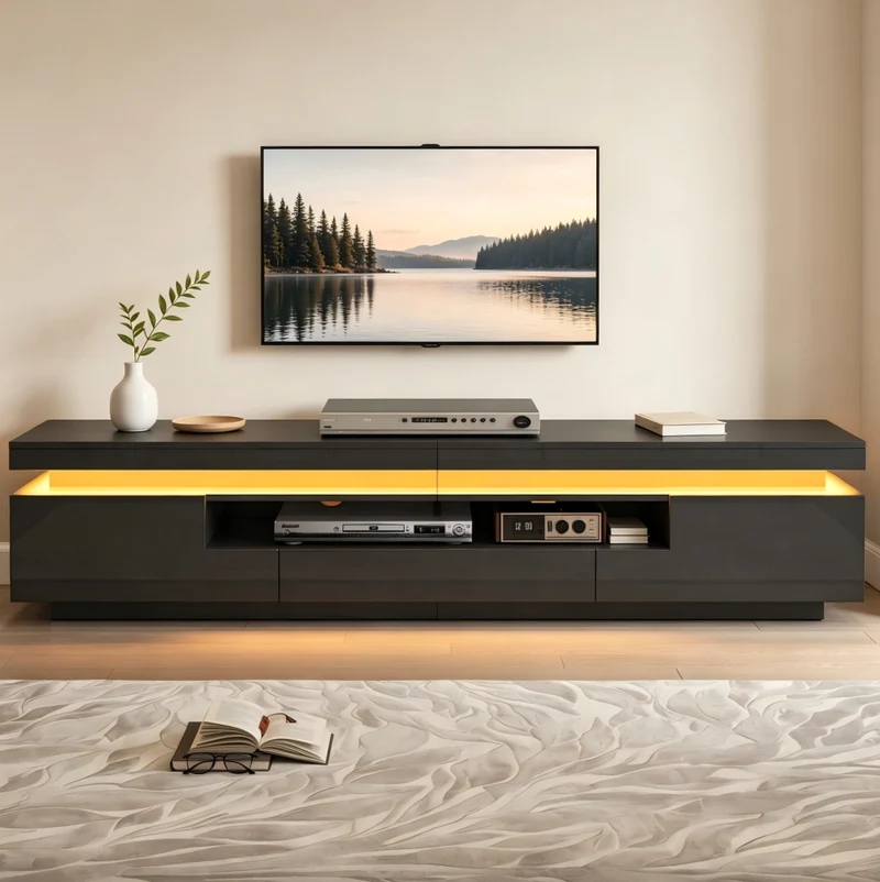 Mobile TV 175x38x45 cm con 2 armadietti; 1 cassetto; LED; nero