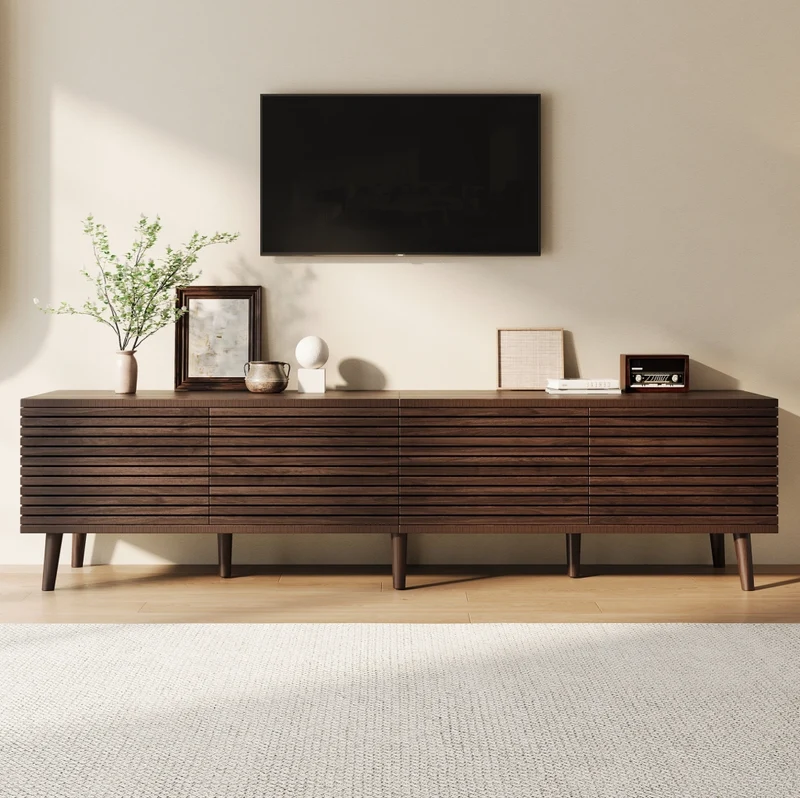 Mobile TV 180x40x46 cm per TV fino a 75"; 4 ante; MDF e truciolare; noce