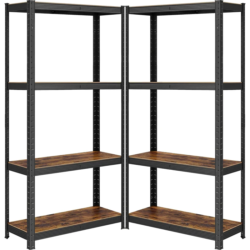 KIT2 Scaffale industriale 4 ripiani in acciaio e MDF laminato effetto legno colore nero e marrone