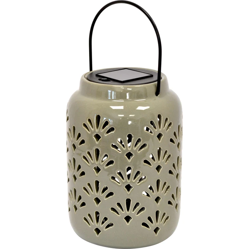 Lampada solare ceramica grande c/appendino verde