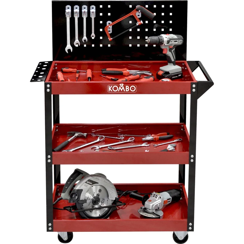Carrello Portautensili 3 Ripiani con Pannello Forato KOMBO – Organizzazione e Praticità Professionale