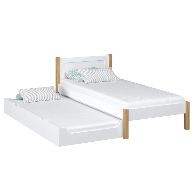 Letto singolo con cassetto per materasso N02 bianco-quercia