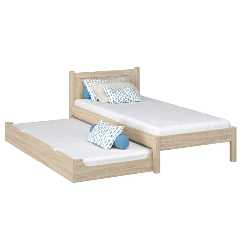 Letto singolo in rovere con cassetto per materasso N02 rovere sbiancato