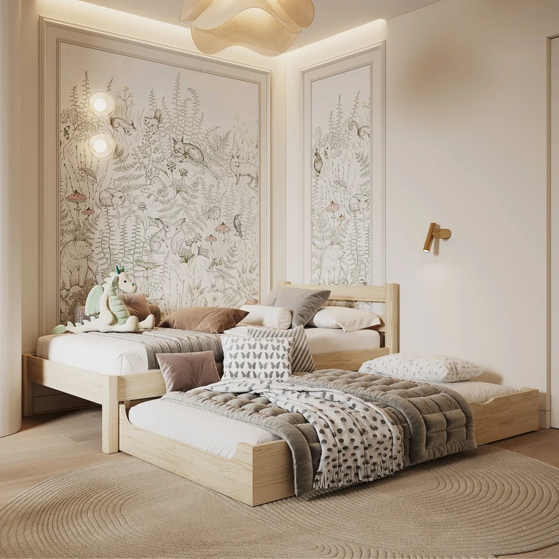 Letto singolo in legno con cassetto per materasso N01 pino trasparente