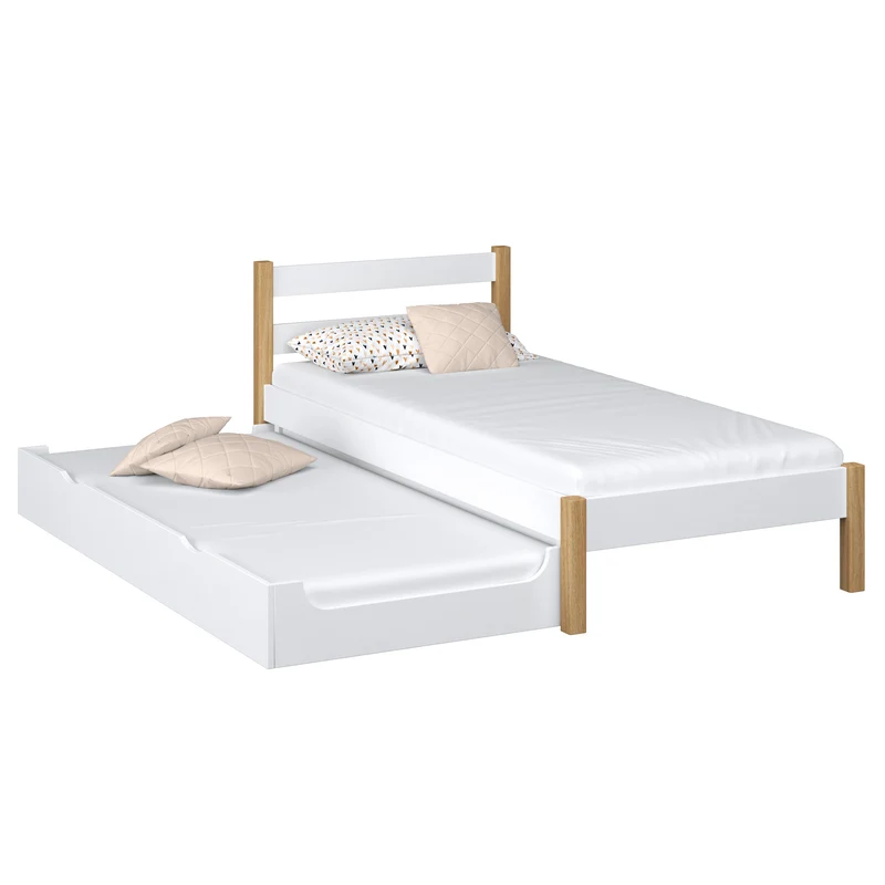 Letto singolo in legno con cassetto per materasso N01 bianco / rovere