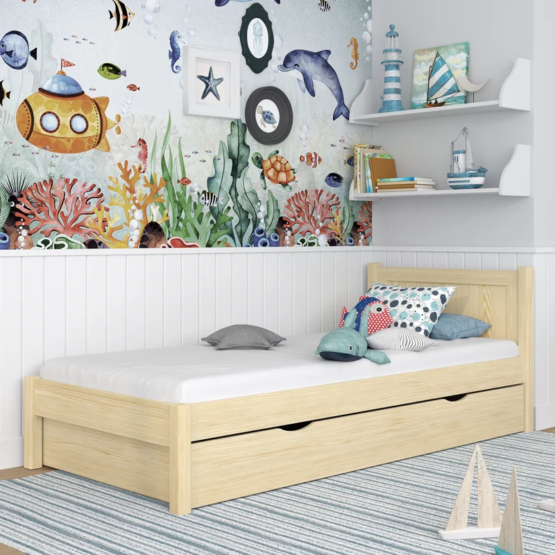 Letto singolo in legno con cassetto N02 pino trasparente