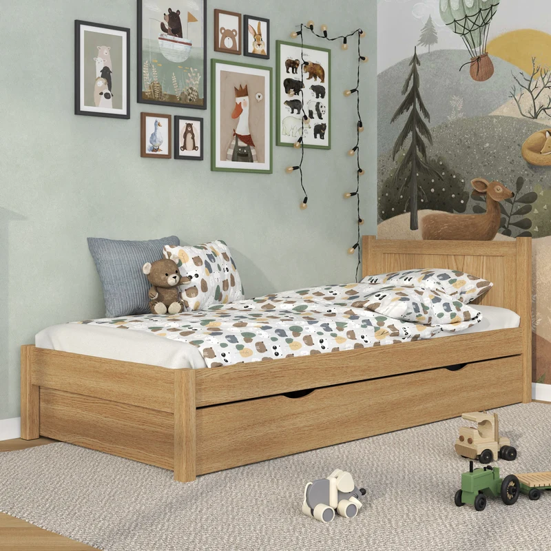 Letto singolo in rovere con cassetto N02 rovere naturale
